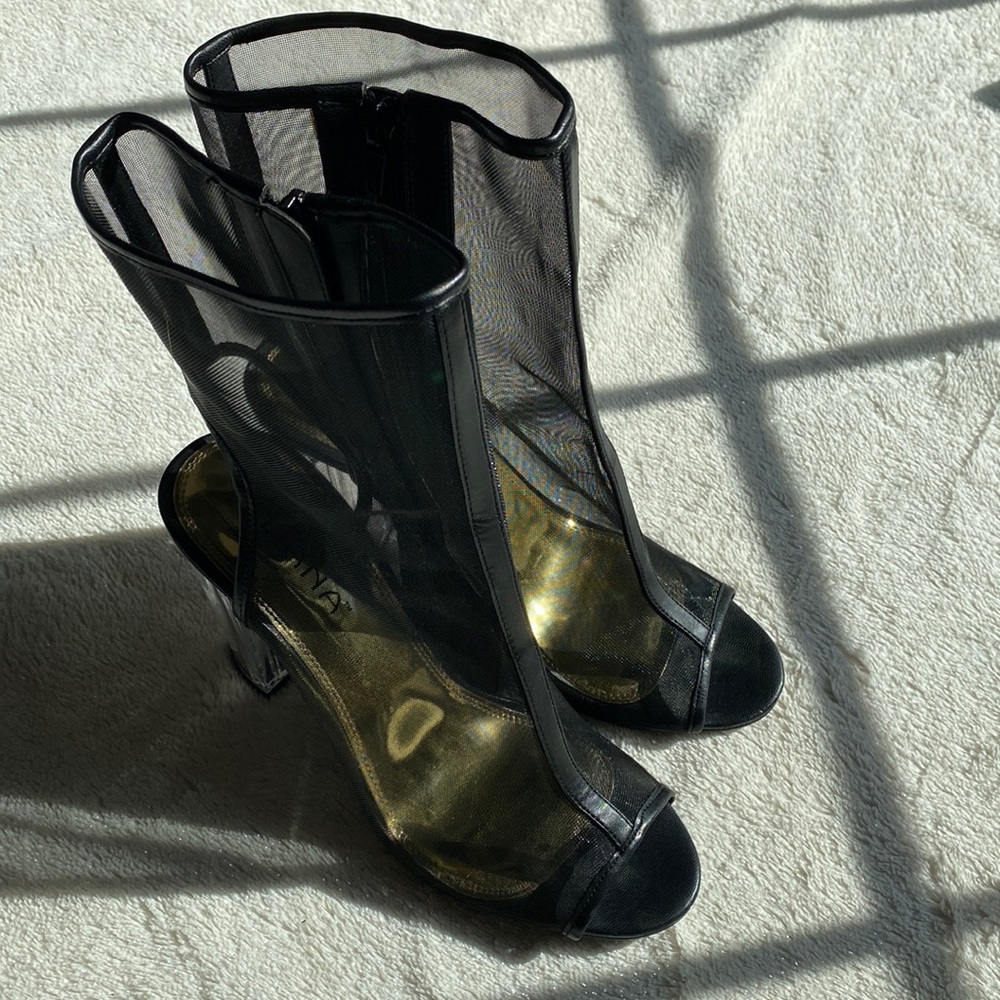 Black Mesh open toe open heel bootie!